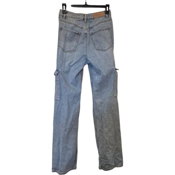 PacSun Women's Light Indigo Blue Wash Poly/Spandex Boyfriend Cut 90's Cargo High - Picture 2 of 12